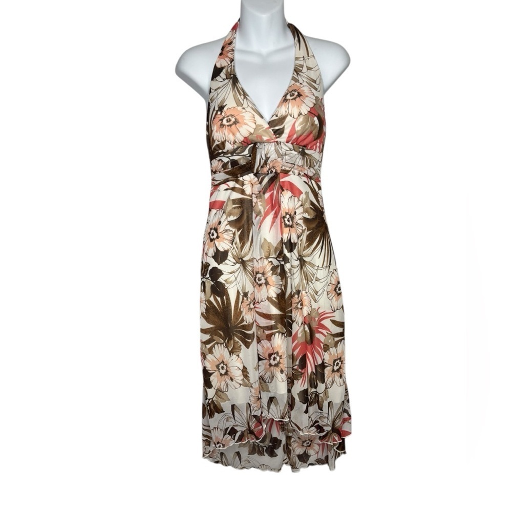 VTG Y2K Floral Halter High Low Hem Flowy Dress Size Medium